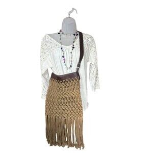 Crochet Macrame Crossbody Purse Bag Boho Festival Hippie Vintage Fringe Tassel